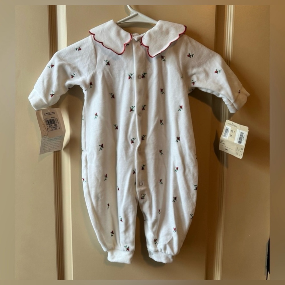 Vintage Little Me White Footie with Red and Green Details